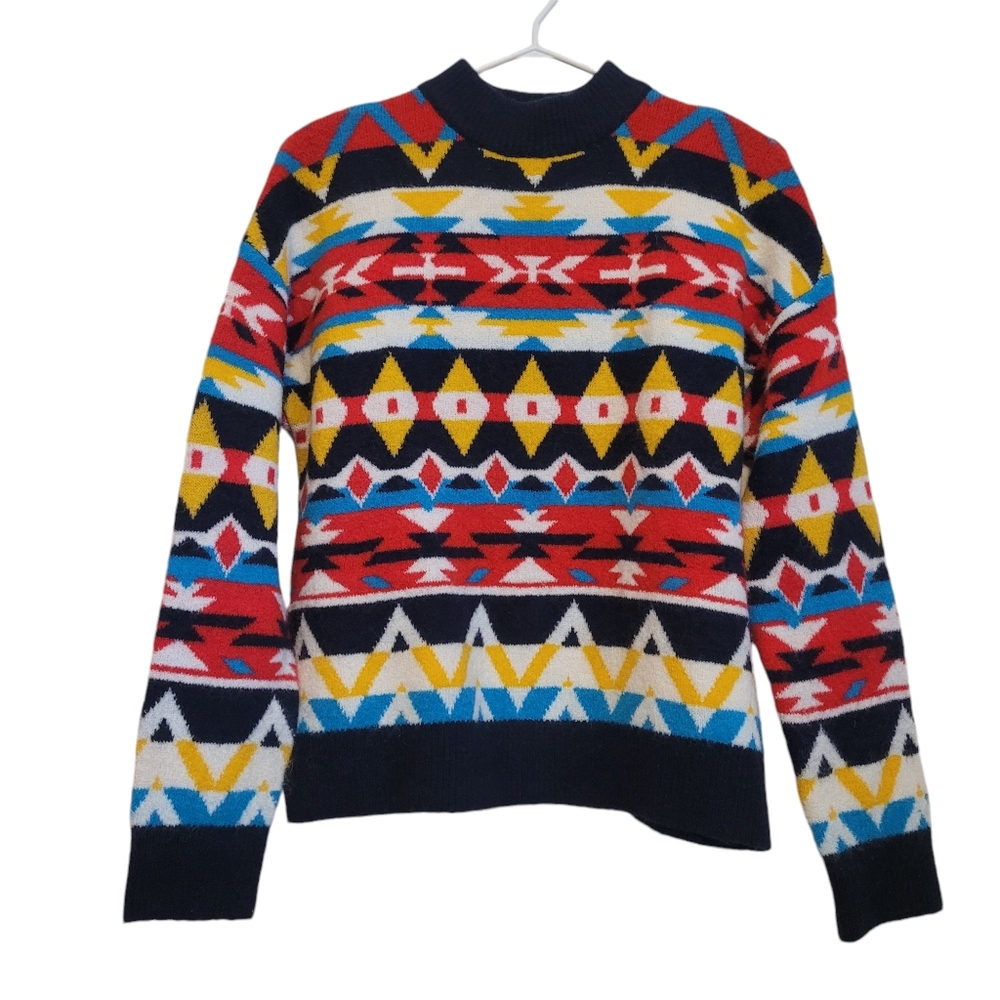 Piombo Italian Fairisle sweater,wool blend,aztec print,retro,vintage inspired,S